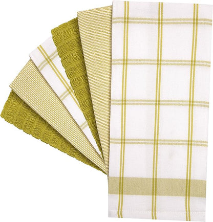Premium Kitchen Towels (20”x 28”, 6 Pack) | Large Cotton Dish Towels | Flat & Terry Highly Absorbent Kitchen Linen Set with Hanging Loop | Lime Green Check