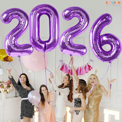 Katchon, Giant Purple 2026 Number Balloons - 42 Inch | Happy New Year Balloons | 2026 Balloon Numbers | Purple Balloon for New Years Decorations 2026 | New Years Eve Party Supplies 2026
