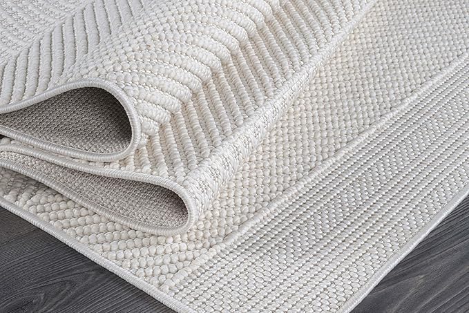 Beverly Rug Micro Loop Area Rug White 8x10 Modern Luxury Soft Boho Geometric Durable Indoor Area Rugs for Living Dining Room Office Stain Resistant Non Shedding Casual Indoor Carpet White 8 x 10
