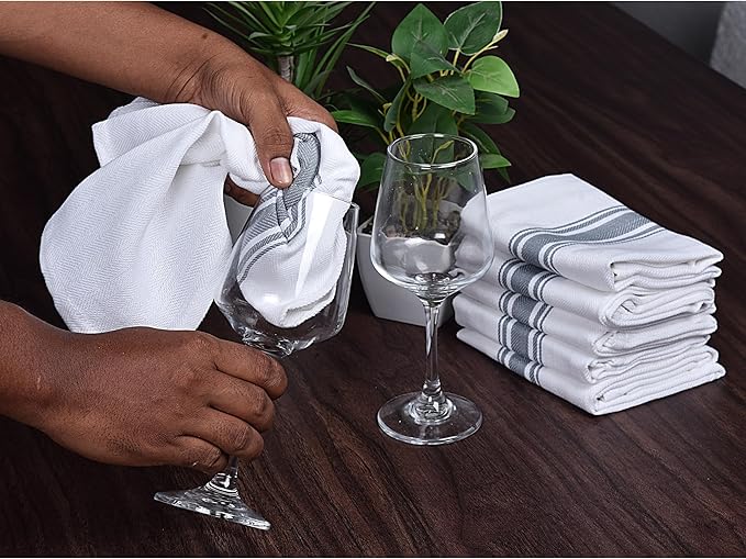 100% Cotton Kitchen Towels – Ultra Absorbent and Quick-Dry Dish Towels – Durable, Lint-Free and Soft Weave with Hanging Loop – Extra Large 18x28 Inches – Grey (Pack of 8)