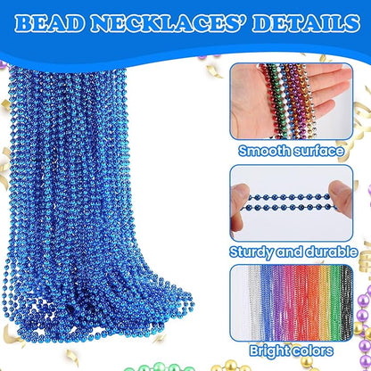 500 PCS Blue Bead Necklace, 33 Inch Mardi Gras Christmas Beads, Bulk Metallic Party Beads for Mardi Gras Parade, St Patricks Day, Wedding, Birthday, Pirate Carnival Party Favors