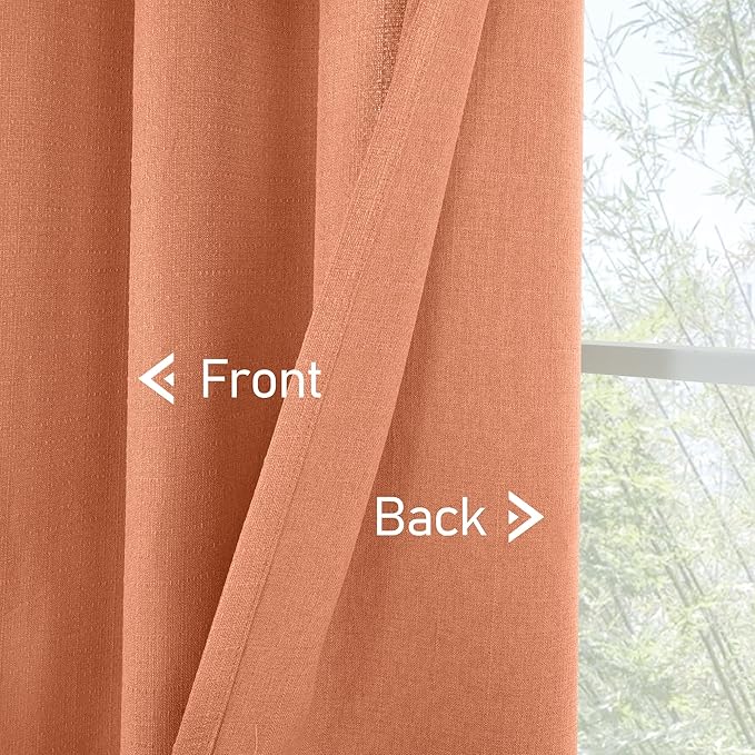 LAMIT Terracotta Linen Curtains 63 Inch Long 2 Panels for Bedroom, Gromment Light Reducing Linen Curtains Boho Thermal Insulated Autumn Decor Drapes for Living Room, Set of 2 Panels, 52×63 inch