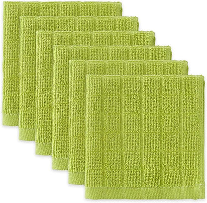 DII Basic Terry Collection Solid Windowpane Dishcloth Set, 12x12, Avocado, 6 Count