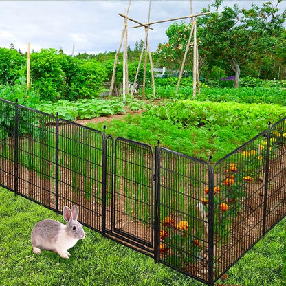 Garden Fencing 48in High, 8 Panels Total 17.7 Ft(L) Dog Fence Outdoor for Yard, Gate 21 in Wide with Low Sills. Lattice Panels for Outside, Dog Digging Fence Barrier, Garden Fences and Borders
