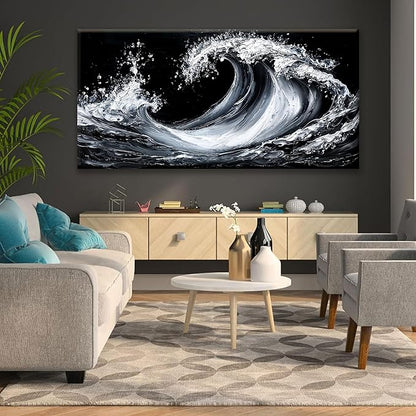 Suconvng Canvas Wall Art Decor Pictures Large White Sea Wave Abstract Wall Art Print Modern Abstract Wall Art Painting Pictures For Living Room Home Kitchen Office Artwork 29 X 58 Inch