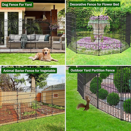 10 Panel No Dig Decorative Garden Fence - 48in H x 22.5ft L, Tall Animal Barrier for Dogs Rabbits, Rustproof Metal Wire Panels for Yard, Patio, and Outdoor Border Use