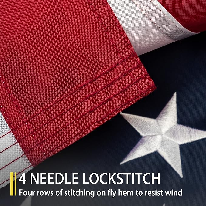 American Flag 2x3 FT Outdoor, Heavy Duty High Wind US Flag, Embroidered Stars, Sewn Stripes, Brass Grommets, Indestructible Tough USA Flags Suitable for Outside