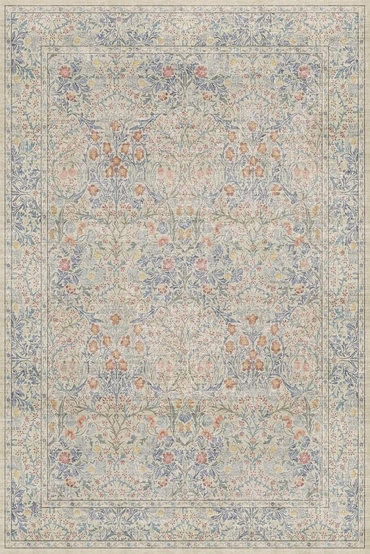 Washable Dining Room Rugs, 6x9 Area Rug for Living Room, Bedroom, Kids Playroom, Baby Nursery - Low Pile Non-Slip Lightweight - Oriental Vintage Design & Stain Resistance (6x9 Light Beige Blue)