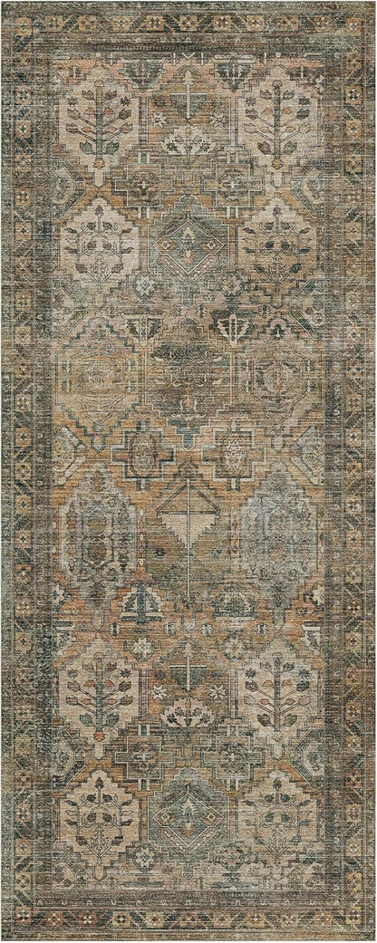 GENIMO 3x8 Runner Rugs for Hallway, Machine Washable Non Slip Vintage Rugs, Low Pile Lightweight Soft Print Rug for enrtyway, Corridor, Home Office, Kitchen, Warm Taupe