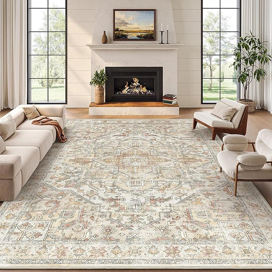 zesthome 9x12 Area Rugs-Washable Rug for Living Room, Non-Slip Backing Rugs, Stain Resistant Rug for Bedroom, Ultra-Thin Low Pile Rugs, Vintage Large Home Decor