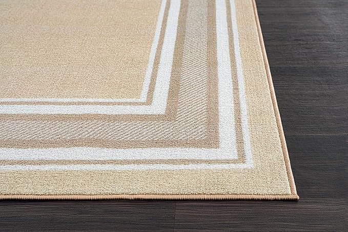Modern Bordered Non Slip Indoor Runner Rugs for Living Room 2x3 Area Rugs for Kitchen, Rug for Bedroom, and Hallway, Stain Resistant Easy Cleaning Non Shedding Beige 2 x 3