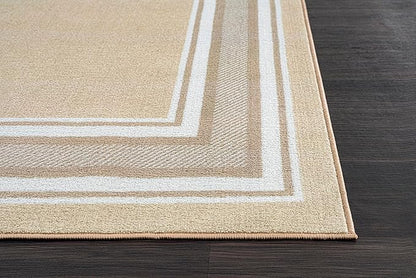 Modern Bordered Non Slip Indoor Runner Rugs for Living Room 2x3 Area Rugs for Kitchen, Rug for Bedroom, and Hallway, Stain Resistant Easy Cleaning Non Shedding Beige 2 x 3