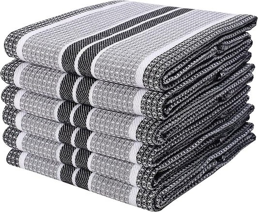 Goroly Home Kitchen Towels 18x28 Inch, Set of 6, Honey Comb Design, Super Absorbent, Quick Dry, Soft, 100% Cotton Dish Towels for Wiping Hands, Drying Dishes, Cleaning Dishcloths Set - Black Grey