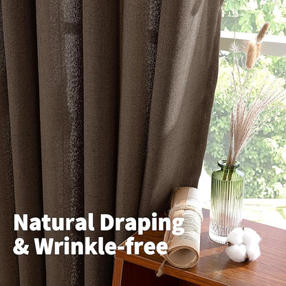 YoungsTex Brown Linen Curtains 68 Inch Length for Living Room, Light Filtering Bronze Grommet Textured Window Drapes Privacy for Bedroom Farmhouse Decorative, 52 x 68 Inch, 2 Panels