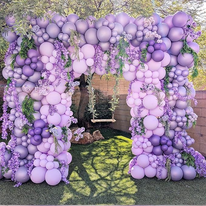 Metallic Purple and Premium Latex Lavender Lilac Balloons, 60 Pcs 12 Inch Purple Confetti Balloons with Purple Ribbons Set for Birthday Graduation Bridal Shower Wedding Party Decorations