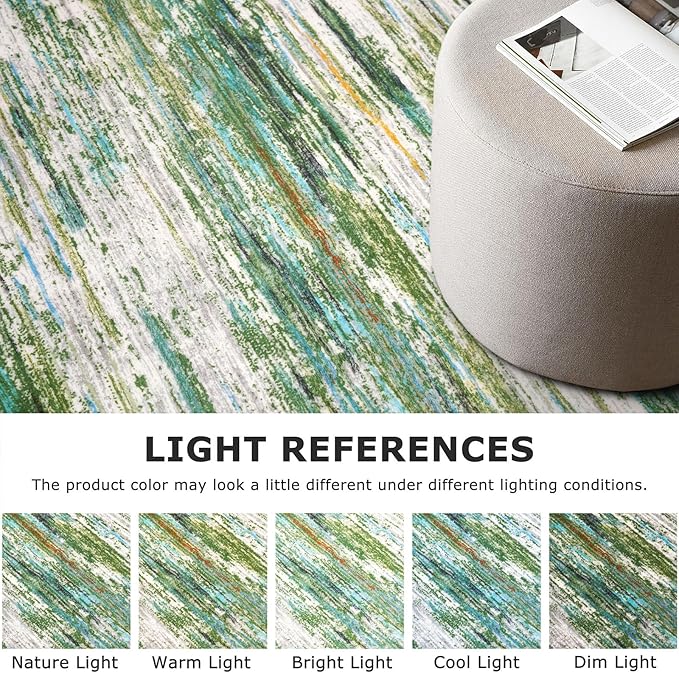 5x7 Modern Abstract Area Rug for Bedroom, Green Grey Multi Large Green Grey Multi Super Soft Washable Rug, Non-Slip Non-Shedding Rugs for Living Room, Indoor Door Mat for Nursery Home Décor