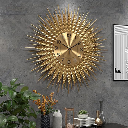 Modern Large Wall Clock Decorative Metal Mid Century Wall Clocks, Gold Big Silent Non-Ticking Clock, Modern Handmade Home Art Decor for Living Room, Bedroom, Dining Room, 24 Inch