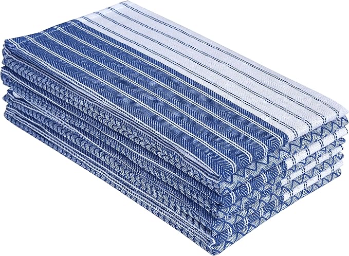Premium Cotton Weave Kitchen Towels Set – Highly Absorbent, Quick-Dry Dish Towels with Hanging Loop – Extra Large 18x28 Inches – Blue (Pack of 8)