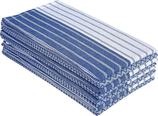 Premium Cotton Weave Kitchen Towels Set – Highly Absorbent, Quick-Dry Dish Towels with Hanging Loop – Extra Large 18x28 Inches – Blue (Pack of 8)
