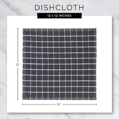 DII Basic Terry Collection Solid Windowpane Dishcloth Set, 12x12, Blue, 6 Piece