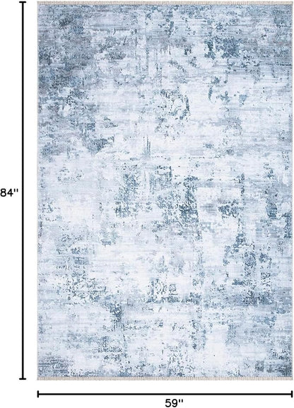 Bloom Rugs Caria Washable Non-Slip 5x7 Rug - Blue/Gray Modern Abstract Area Rug for Living Room, Bedroom, Dining Room, and Kitchen - Exact Size: 5' x 7'