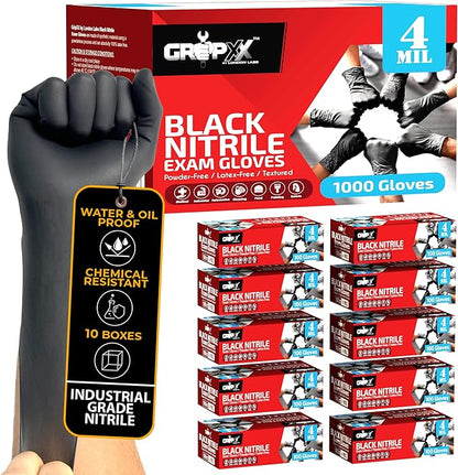 Black Nitrile Gloves Disposable Latex Free & Powder Free, 4 Mil Rubber Glove, Cleaning, Cooking, Mechanic(XS-XXL)