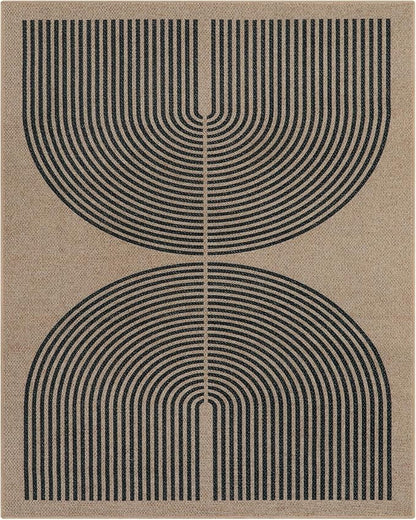 Lahome Modern Rainbow Easy Jute 9x12 Rug, Large Outdoor Patio Rug Farmhouse Indoor Outdoor Living Room Carpet, Contemporary Non Slip Non Shedding Nature Carpet for Dining Room Basement Backyard