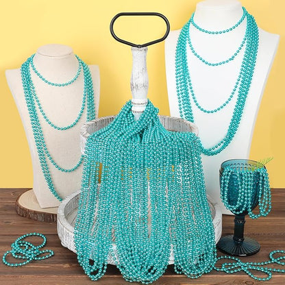 200PCS Mardi Gras Beads, Teal Blue Bead Necklace Party Favors, 33" Mardi Gras Necklace Stuff, Festival Parade Throw Accessories for Wedding Birthday Gender Reveal Party Supplies Decor