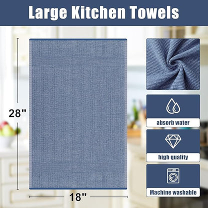 Homaxy Premium Kitchen Towels(18”x 28”, 6 Pack), Large Cotton Kitchen Hand Towels, Flat and Terry Dish Towels, 380 GSM Highly Absorbent Tea Towel Set with Hanging Loop, Navy Blue