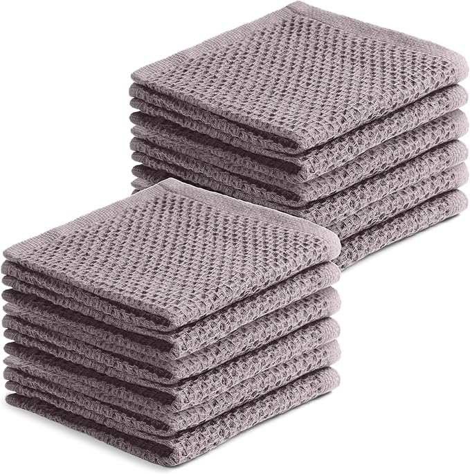 Premium 100% Cotton Waffle Weave Kitchen Wash Cloths (12 x 12-12 Pc) – Solid, Ultra Soft, Scratch-Free & Super Absorbent - Quick Drying Cleaning Wash Cloths,Perfect Dish Rags - Grey