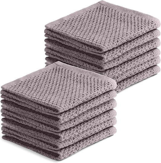 Premium 100% Cotton Waffle Weave Kitchen Wash Cloths (12 x 12-12 Pc) – Solid, Ultra Soft, Scratch-Free & Super Absorbent - Quick Drying Cleaning Wash Cloths,Perfect Dish Rags - Grey