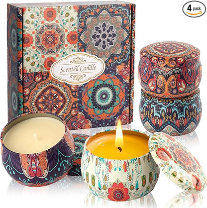 Scented Candles Gift Set - Women Candle Natural Soy Wax Aromatherapy Candle Stress Relief Small Gifts 120H Burning Candles 4 Pack 4.4 Oz for Home Christmas Birthday Mum Teacher Mothers Day