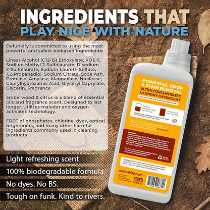 Laundry Detergent 124 Load. 'Amberwood & Citrus' Essential Oil Liquid Laundry Detergent Washing Soap for Sensitive Skin. ProvenSafe™ Cleaning Supply w/Odor & Stain Remover for Activewear & All Fabrics