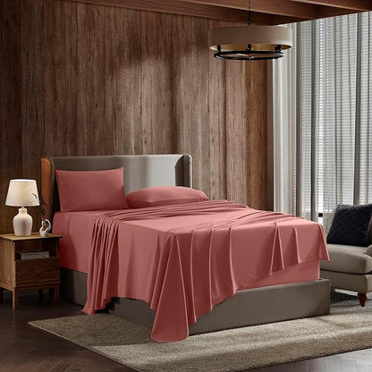Nestl California King Sheet Set - 1800 Ultra-Soft Microfiber Cal King Bed Sheets - Double Brushed - Deep Pockets - Easy Fit - 4 Piece Set - Bed Sheets (California King, Pink Clay)