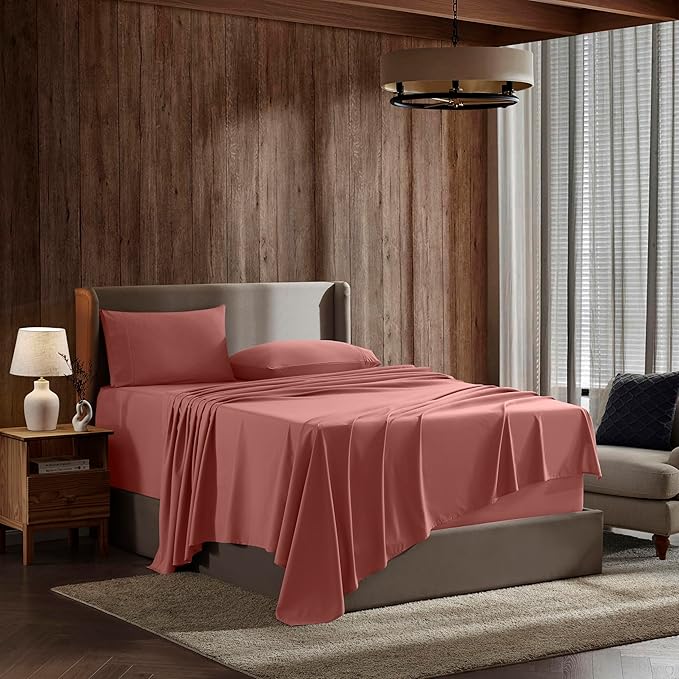 Nestl Queen Sheet Set - Luxury 1800 Ultra-Soft Microfiber Bed Sheets - Double Brushed - Deep Pockets - Easy Fit - 4 Piece Set - Bedding Sheets & Pillowcases (Queen, Pink Clay)