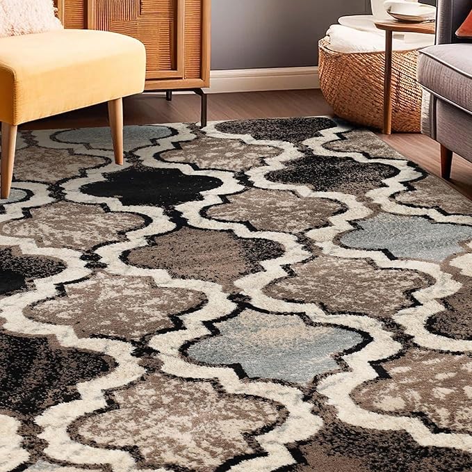 Superior Indoor Large Area Rug, Jute Backed, Perfect for Living/ Dining Room, Bedroom, Office, Kitchen, Entryway, Modern Geometric Trellis Floor Decor, Viking Collection, 6' x 9', Ivory