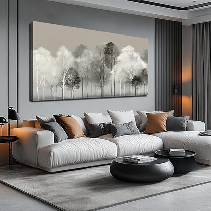 Prepeyssee Black and White Tree Wall Art for Living Room Large Landscape Modern Artwork Gray Forest Picture for Bedroom Home Office Ready to Hang 29x58 Inch