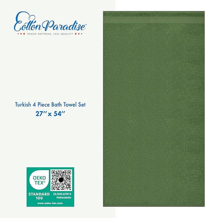 Cotton Paradise 4 Piece Turkish Bath Towels for Bathroom, Extra Large Soft Plush Towels Bathroom Set, Sage Green