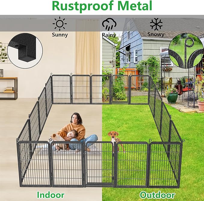 Dog Playpen Outdoor, 32" Height 30 Panels Pet Fence with Low Threshold Full Gate, Large Dog Fence Outdoor for Yard, Heavy Duty Pet Playpen Metal Play Pen Fence for RV Camping