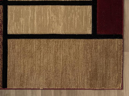 Ultra Soft Area Rug Hand Carved - Modern Abstract Design for Indoor Living Room & Bedroom - Stain Resistant, Easy to Clean - (5x7, Burgundy)
