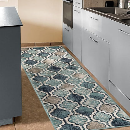 Superior Indoor Runner Rug, Jute Backing, Modern Plush Rugs for Hallway, Living, Dining Room, Office, Kitchen, Geometric Trellis Floor Decor, Viking Collection, 2' 7" x 8', Deep Royal