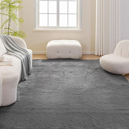 Amazon Basics Fluffy Washable Area Rug, Shaggy Carpet for Living Room, Bedroom, 6' W × 9' L, Dark Gray
