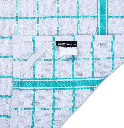 AMOUR INFINI Terry Cotton Kitchen Towels 4-Pack - Large 18 x 28 Inch, Absorbent & Soft Dish Towel with Hanging Loop, Washable Ideal for Cleaning, Drying (Teal)