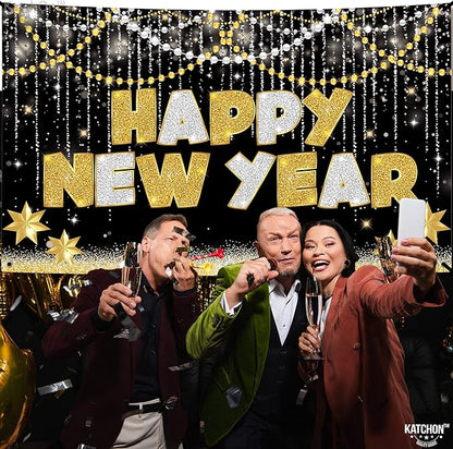 KatchOn, Large Happy New Year Banner - 72x44 Inch | New Years Eve Party Supplies | Happy New Year Backdrop for New Years Decorations 2026 | NYE Decorations 2026, NYE Party Supplies 2026