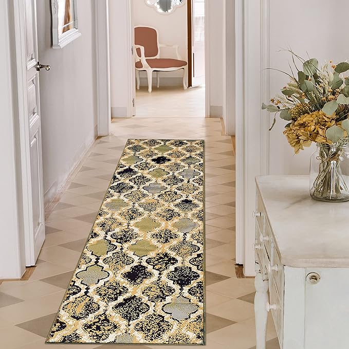 Superior Indoor Area Runner, Jute Back, Perfect for Hallway, Living/Dining Room, Bedroom, Office, Kitchen, Entryway, Modern Geometric Trellis Floor Decor, Viking Collection, 2' 7" x 8', Multi-Colored