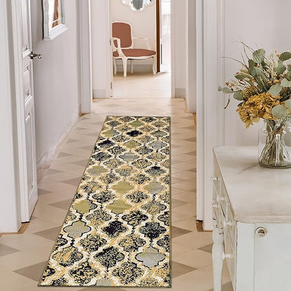 Superior Indoor Area Runner, Jute Back, Perfect for Hallway, Living/Dining Room, Bedroom, Office, Kitchen, Entryway, Modern Geometric Trellis Floor Decor, Viking Collection, 2' 7" x 8', Multi-Colored
