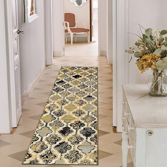 Superior Indoor Area Runner, Jute Back, Perfect for Hallway, Living/Dining Room, Bedroom, Office, Kitchen, Entryway, Modern Geometric Trellis Floor Decor, Viking Collection, 2' 7" x 8', Multi-Colored