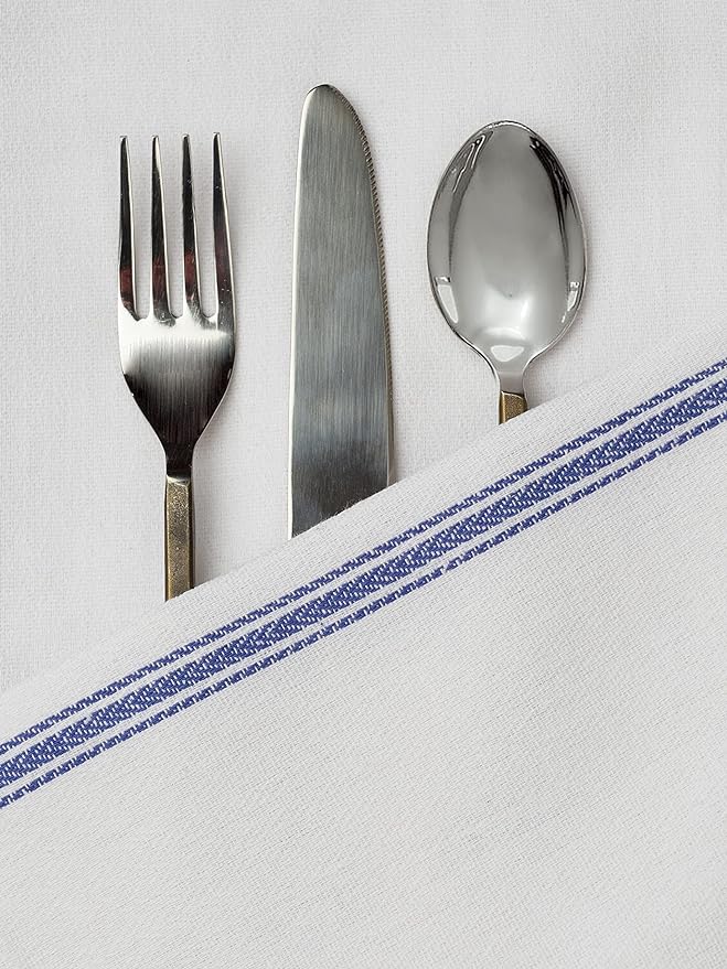 LANE LINEN Kitchen Towels, 6 Pack 14"x25" Dish Drying Towels, 100% Cotton Tea Towel with Hanging Loop, Reusable Napkin, Durable After Multiple Washes, Soft & Absorbent - Blue Stripe