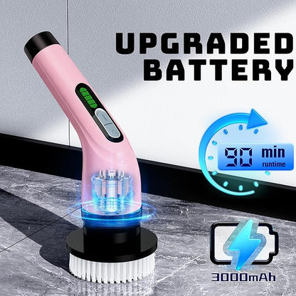 Electric Spin Scrubber - Cordless Bathroom Scrubber with 7 Brush Heads - Dual Speed IPX7 Waterproof Power Scrubber for Heavy-Duty Bathtub, Glass, Tile, and Car Cleaning (Pink)