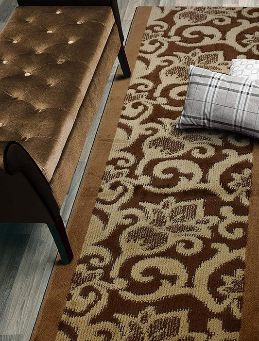 Custom Cut Hallway Runner Rug, Slip Resistant, 31 Inch Wide X Your Choice of Length, Lily Brown, 31 Inch X 21 feet